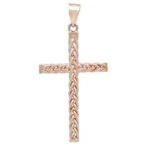 Rachel Koen Chain Link Textured Cross Pendant 14K Yellow Gold